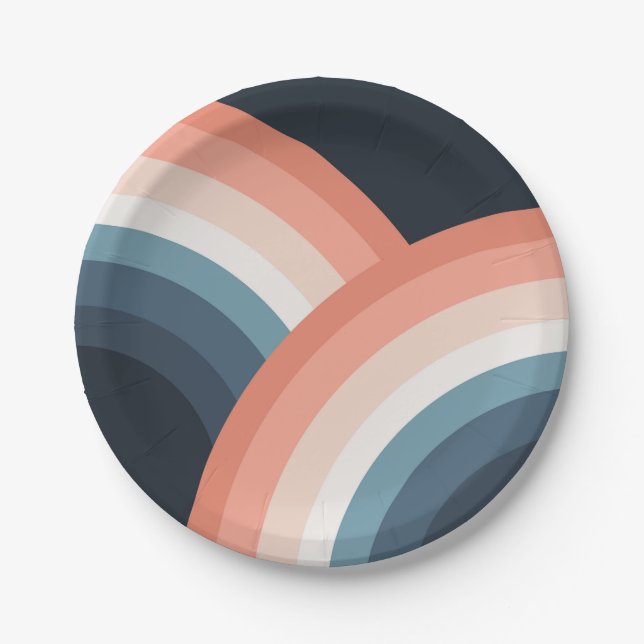 Colourful double retro style rainbow paper plate (Front)