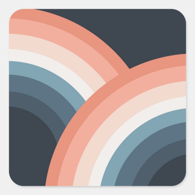 Colourful double retro style rainbow square sticker (Front)