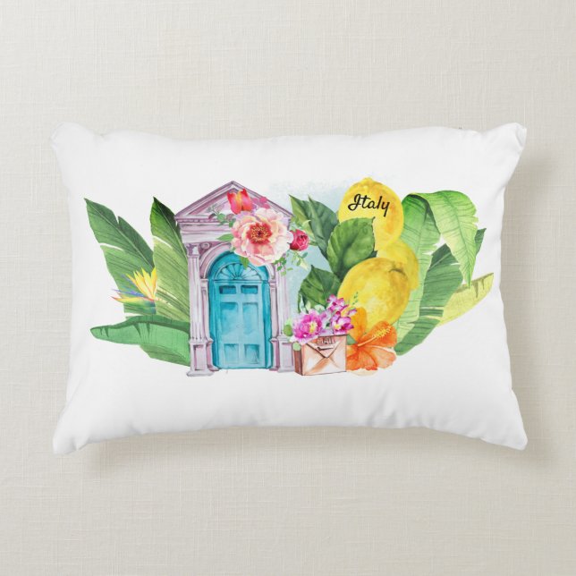 Colourful double-sided sunny Italy inspired Decorative Cushion (Front)