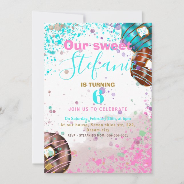 Colourful doughnut baby party invitation (Front)