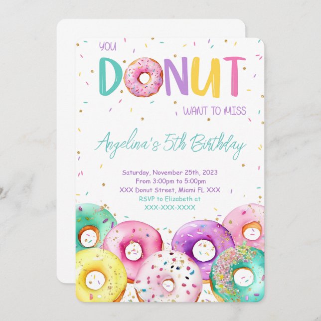 Colourful Doughnut Birthday Party Invitation (Front/Back)