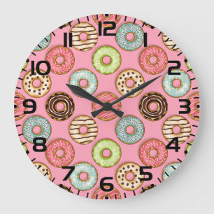 Colourful Doughnut Pattern Cute Sweet Treats Large Clock