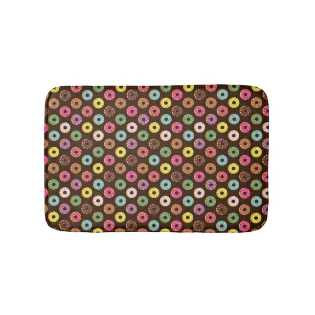 Colourful Doughnut Pattern In Chocolate Bath Mat (Front)