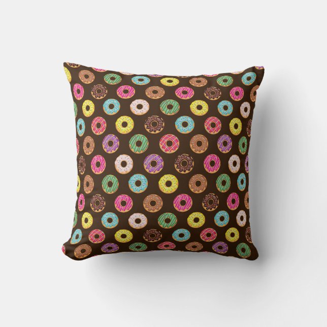Colourful Doughnut Pattern In Chocolate Cushion (Front)