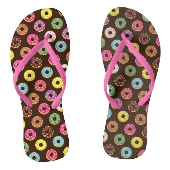 Colourful Doughnut Pattern In Chocolate Jandals (Footbed)