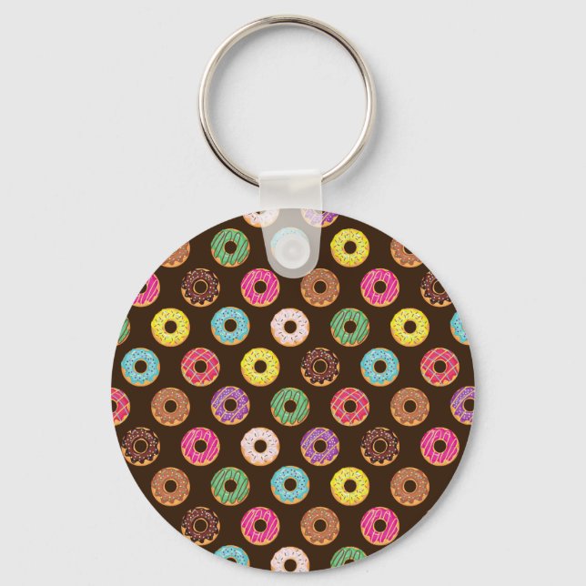 Colourful Doughnut Pattern In Chocolate Key Ring (Front)