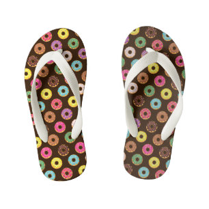 Colourful Doughnut Pattern In Chocolate Kid's Jandals