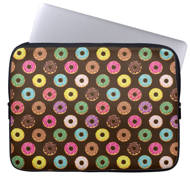 Colourful Doughnut Pattern In Chocolate Laptop Sleeve (Front)