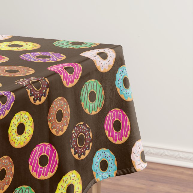 Colourful Doughnut Pattern In Chocolate Tablecloth (In Situ)