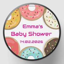 Colourful Doughnut-Themed Baby Shower Label