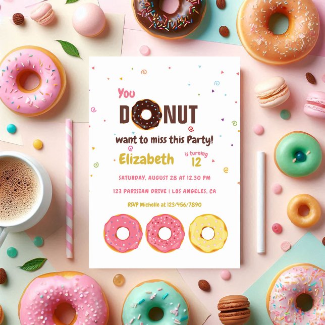 Colourful Doughnut-Themed Kids Birthday Party Invitation (Colorful Donut-Themed Kids Birthday Party Invitation)
