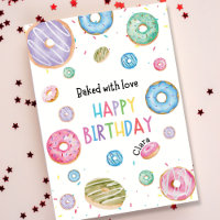 Colourful Doughnut Watercolor Happy Birthday