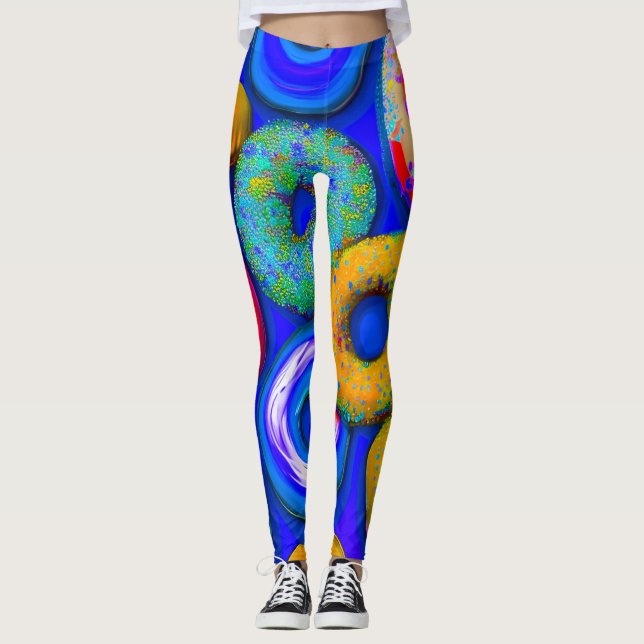 Colourful Doughnuts Blue  Leggings (Front)