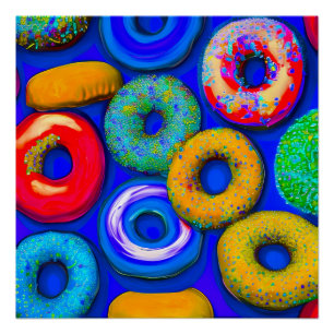 Colourful Doughnuts Blue Poster