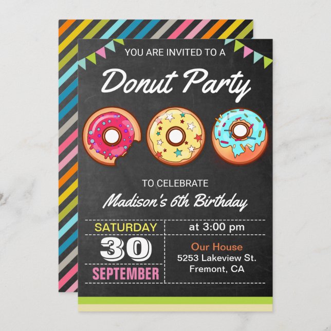 Colourful Doughnuts Kids Birthday Party Invitation (Front/Back)