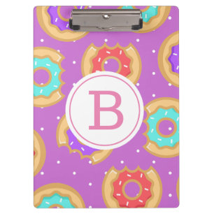Colourful Doughnuts & Polka Dots Monogram Clipboard