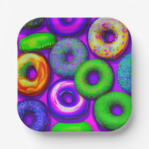 Colourful Doughnuts Purple  Paper Plate