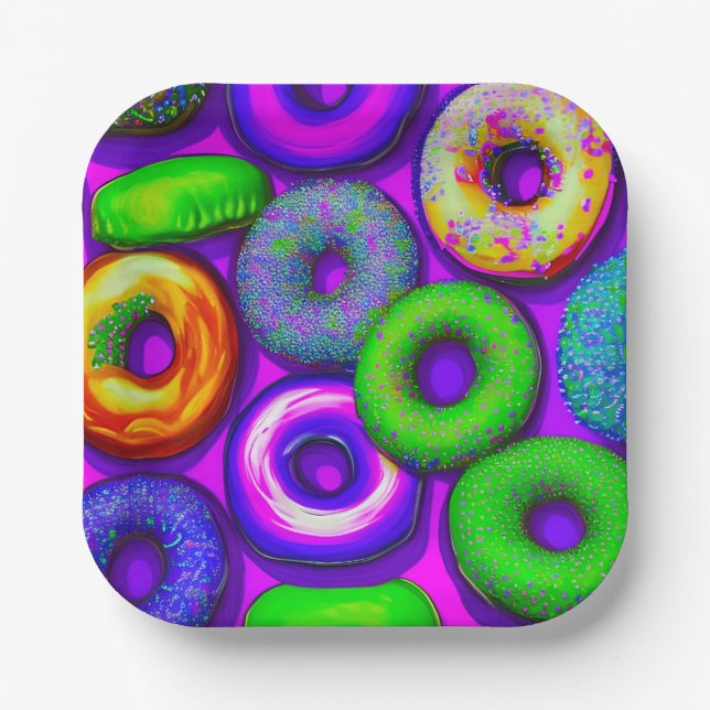 Colourful Doughnuts Purple  Paper Plate (Front)