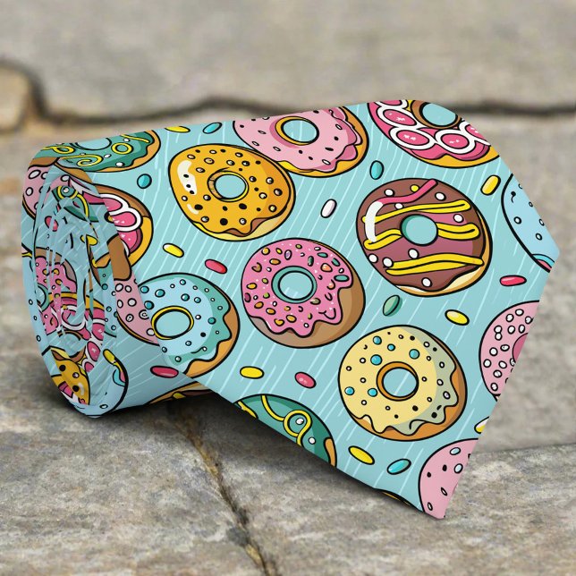 Colourful Doughnuts Sprinkles Stripes Blue Backgro Tie (Creator Uploaded)