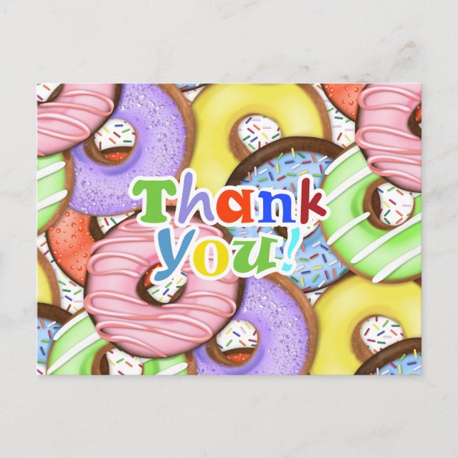 Colourful Doughnuts Sprinkles Thank You Postcard (Front)