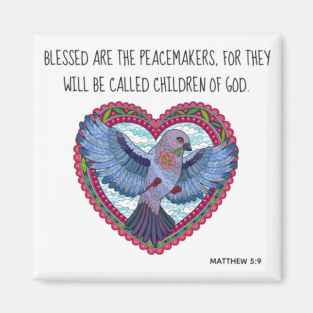 Colourful Dove w Verse about peace (Matthew 5:9) Magnet (Front)