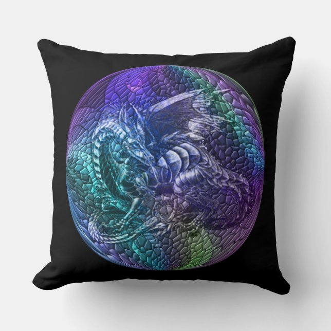 Colourful Dragon Fantasy Orb Throw Pillow (Front)