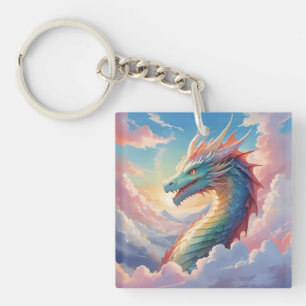 Colourful dragon in the sky key ring
