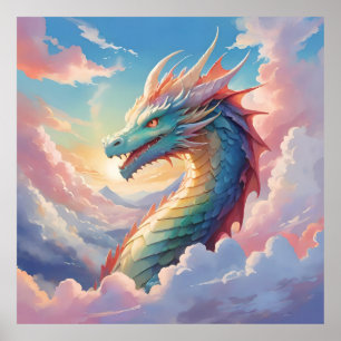 Colourful dragon in the sky poster