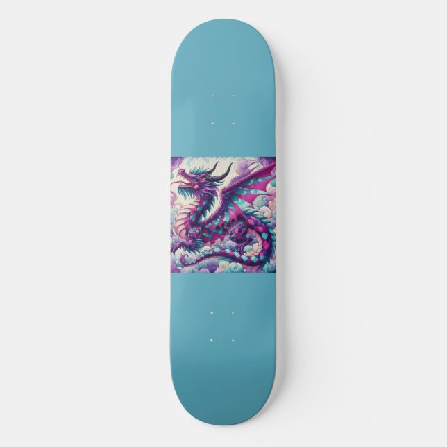 Colourful Dragon w/ Light Teal Skateboard (Front)
