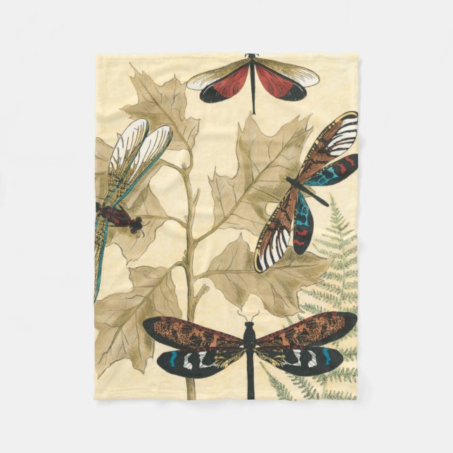 Colourful Dragonflies Floating Above Leaves Fleece Blanket (Front)