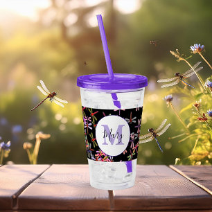 colourful dragonflies personalised  acrylic tumbler