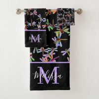 Colourful dragonflies personalised   bath towel se