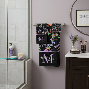 Colourful dragonflies personalised   bath towel se