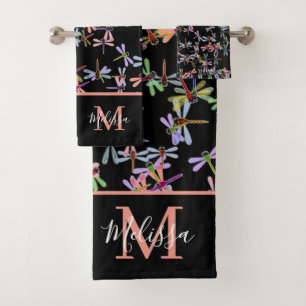 Colourful dragonflies personalised bath towel se