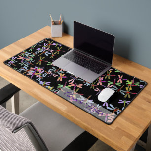 Colourful dragonflies personalised desk mat