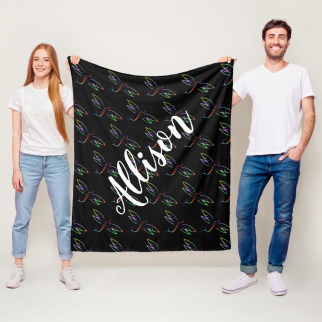 Colourful dragonflies personalised fleece blanket (In Situ)