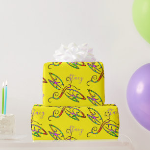 Colourful dragonflies personalised wrapping paper