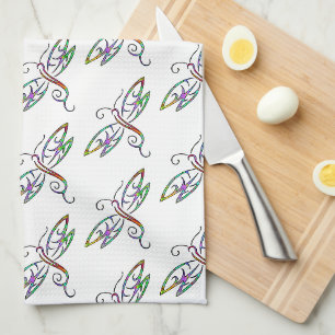 Colourful dragonflies tea towel