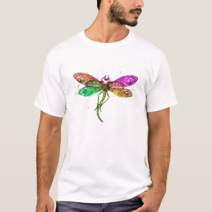 Colourful Dragonfly Art Graphic Crew Neck  T-Shirt