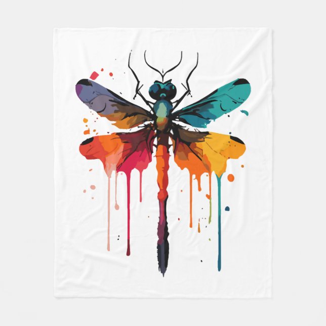 colourful Dragonfly Fleece Blanket (Front)