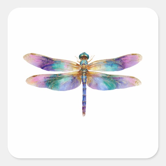 Colourful Dragonfly – Iridescent Nature Art Square Sticker (Front)
