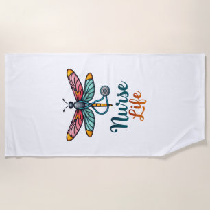 Colourful dragonfly Nurse life T-Shirt (2) Beach Towel