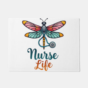 Colourful dragonfly Nurse life T-Shirt (2) Doormat