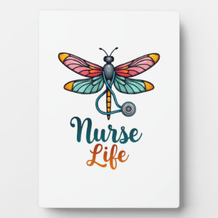 Colourful dragonfly Nurse life T-Shirt (2) Plaque