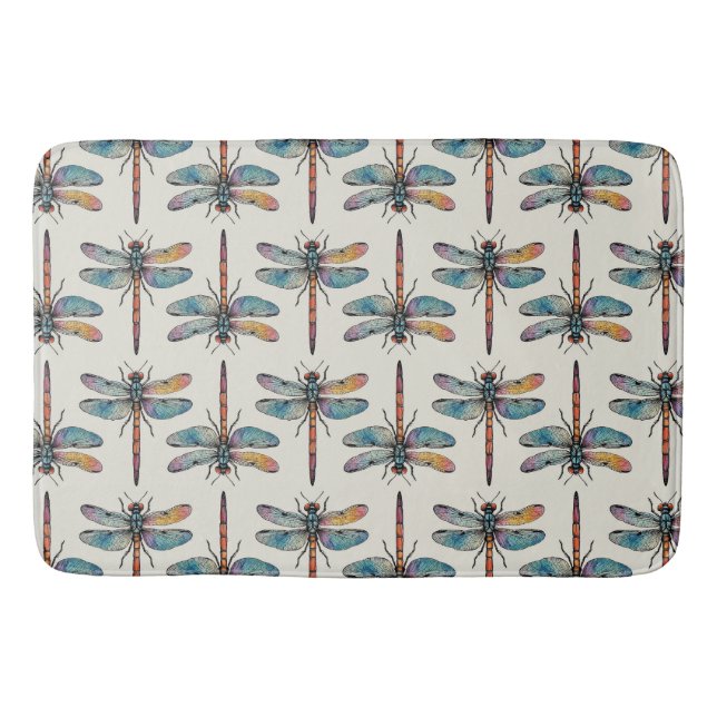 Colourful Dragonfly Pattern Bath Mat (Front)
