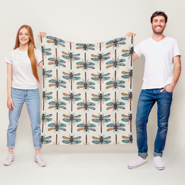Colourful Dragonfly Pattern Fleece Blanket (In Situ)