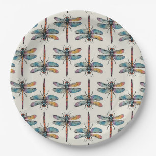 Colourful Dragonfly Pattern Paper Plate