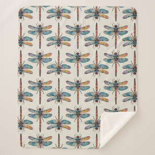 Colourful Dragonfly Pattern Sherpa Blanket
