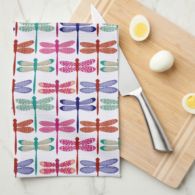 Colourful Dragonfly Pattern  Tea Towel (Quarter Fold)