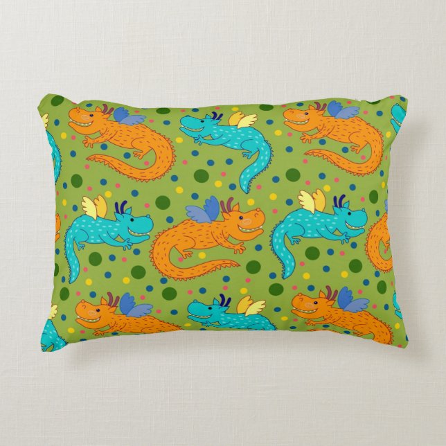 Colourful Dragons Decorative Cushion (Front)